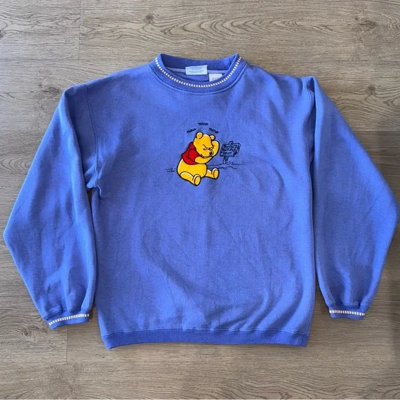 Vintage Winnie The Pooh Purple Disney Fleece Crewneck Embroidered Sweatshirt M - Picture 2 of 12